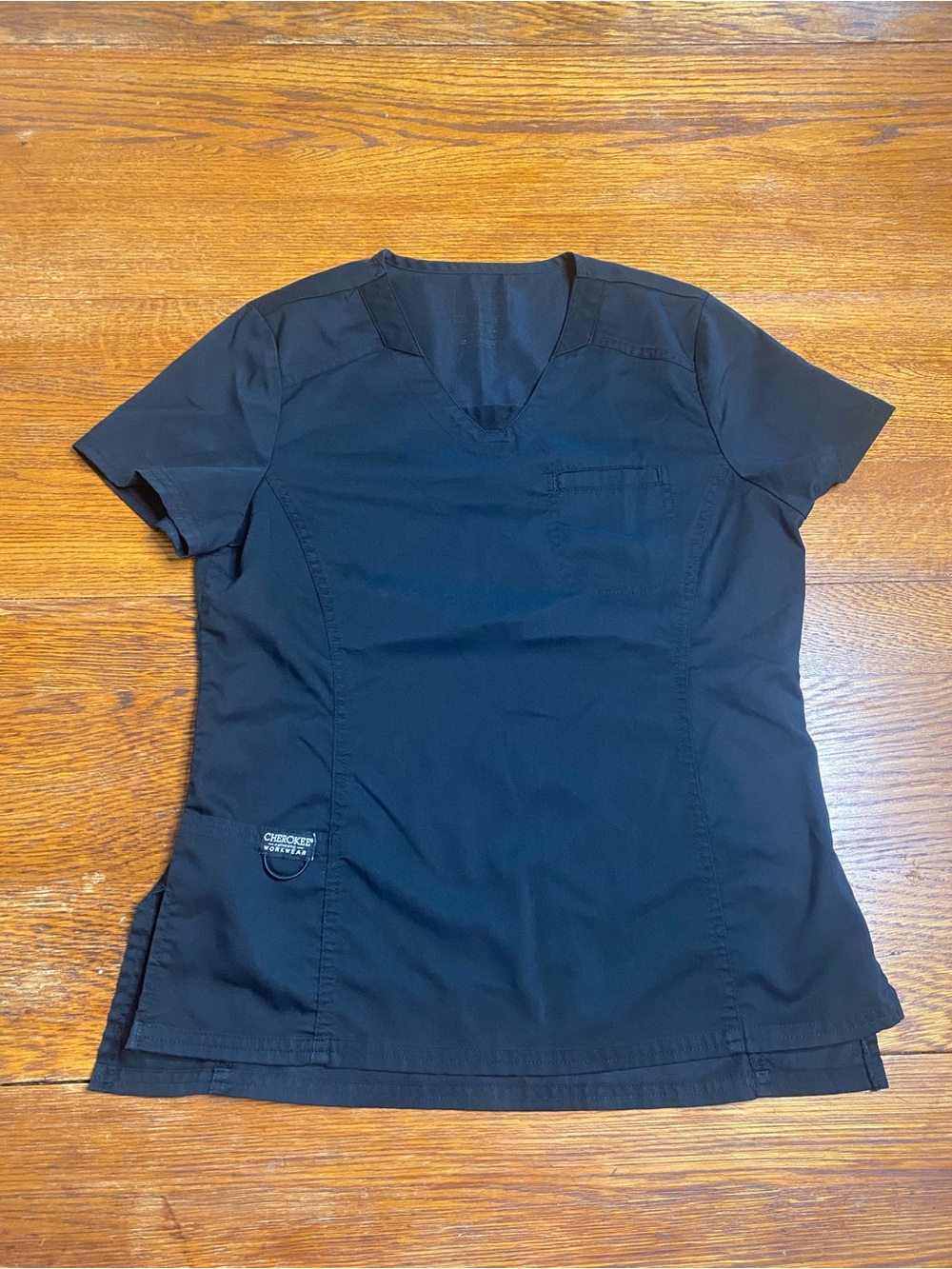 Cherokee Workwear Women's Black V-Neck Short Sleeve Scrub Top hospital